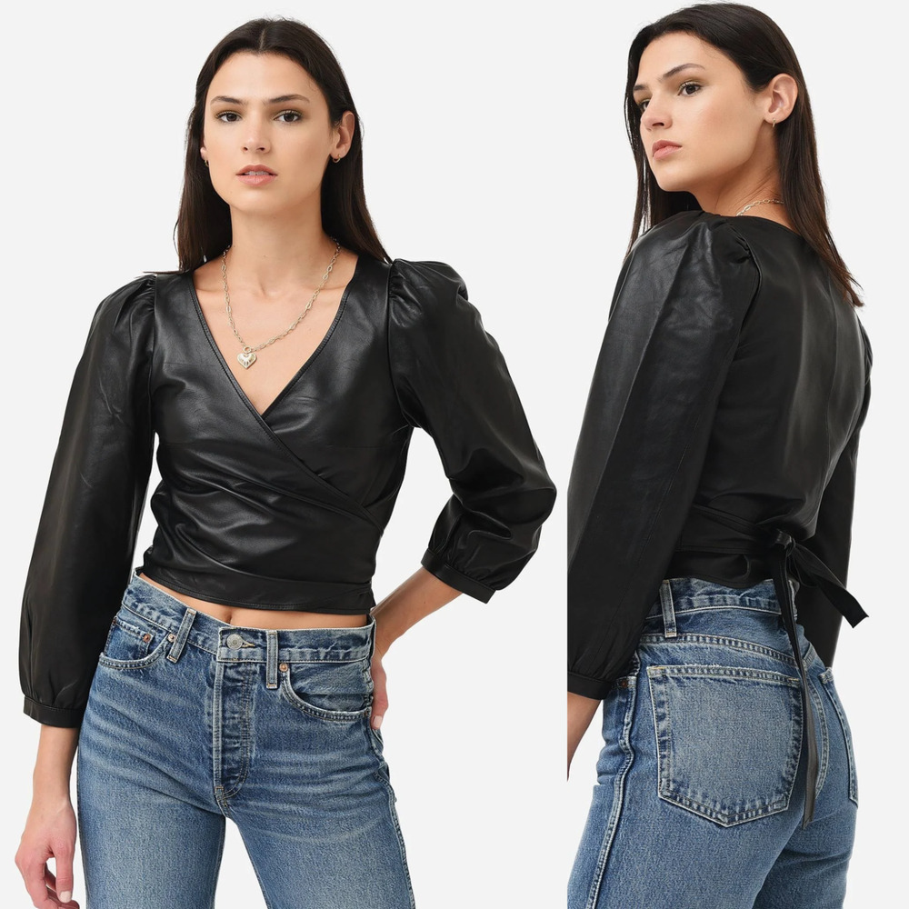 Ba&sh Wrap Houston Top Black Lamb Leather size XS